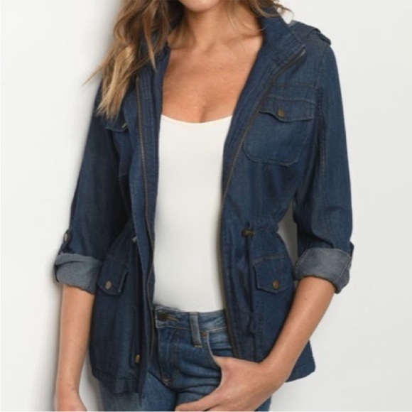 Hooded, Front Zip Denim Jacket - Picture 9 of 10